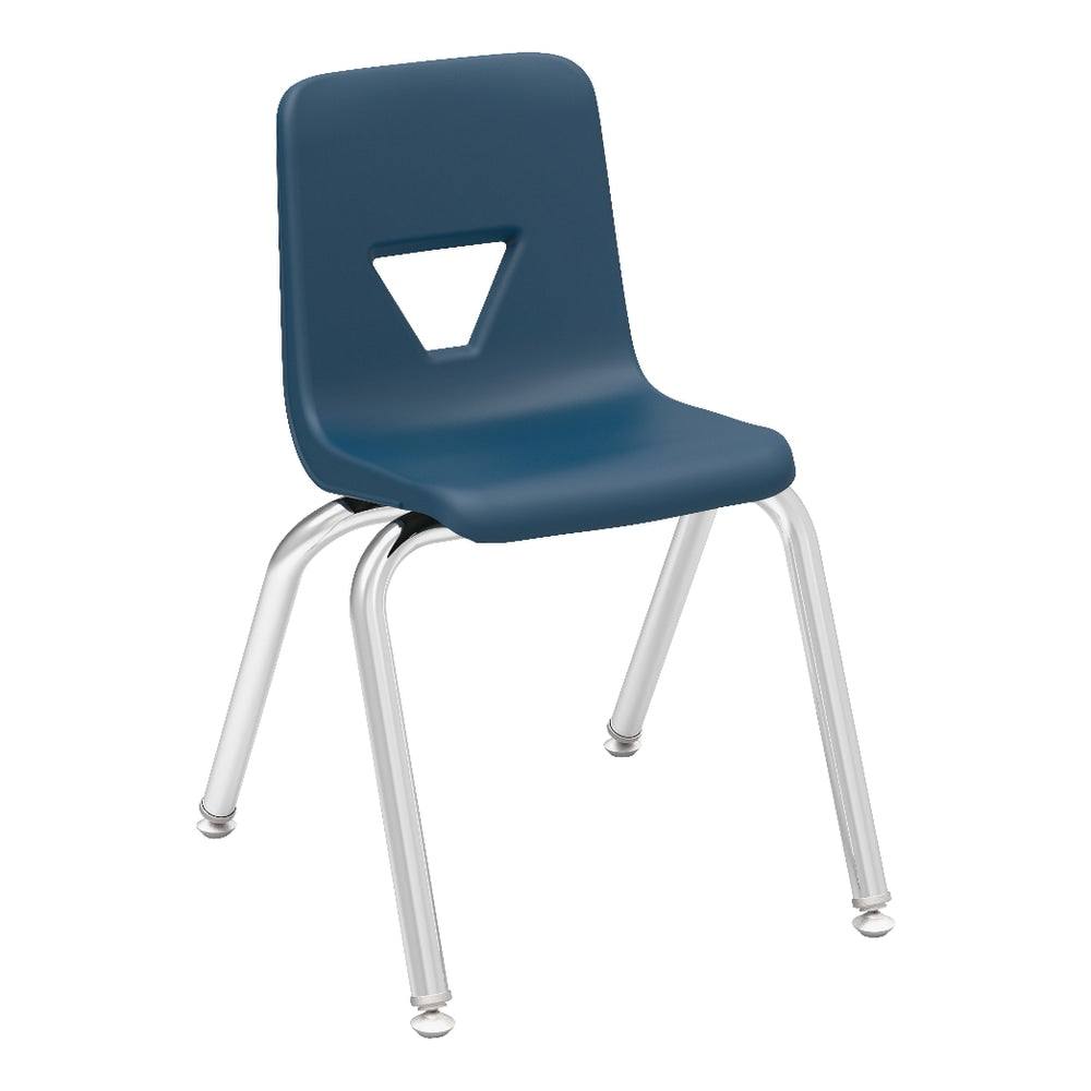 Lorell Classroom Student Plastic Seat, Plastic Back Stacking Chair, 14 1/4in Seat Width, Navy Seat/Silver Frame, Quantity: 4
