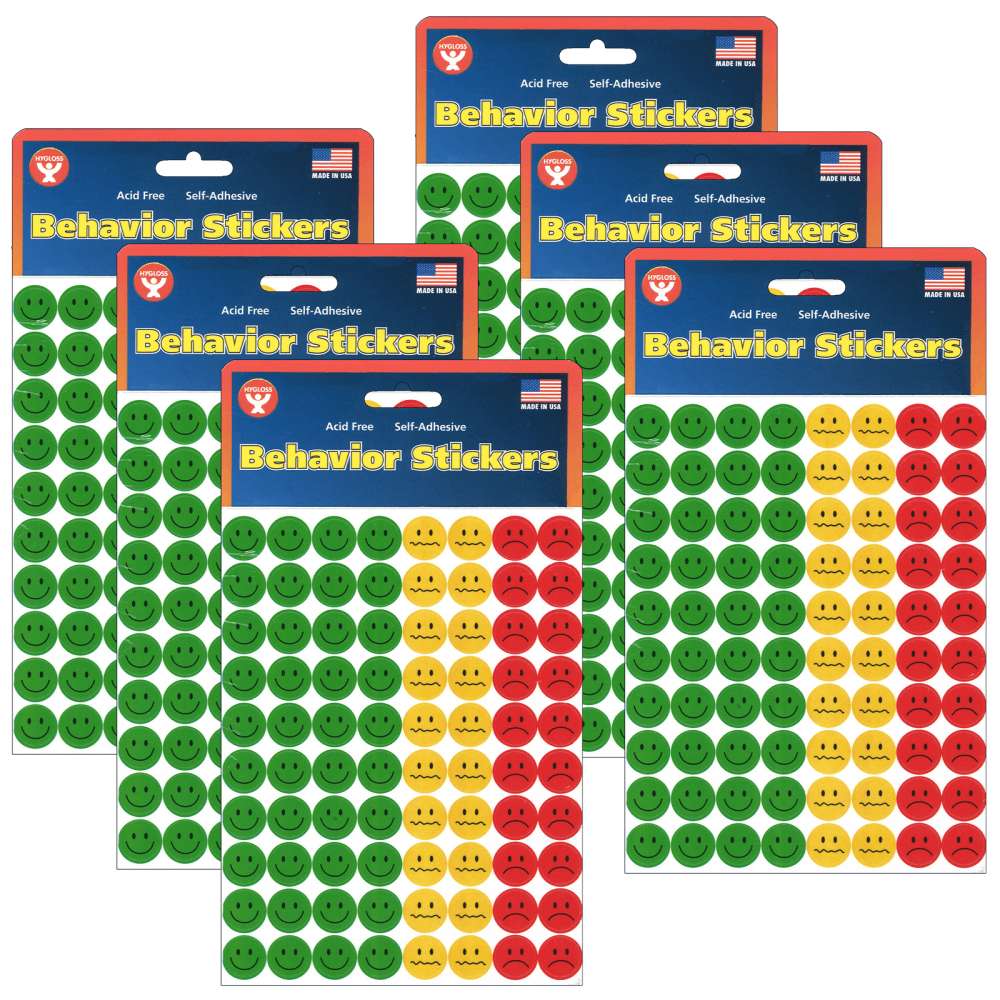 Hygloss Behavior Stickers, Assorted Colors, 320 Stickers Per Pack, Set Of 6 Packs