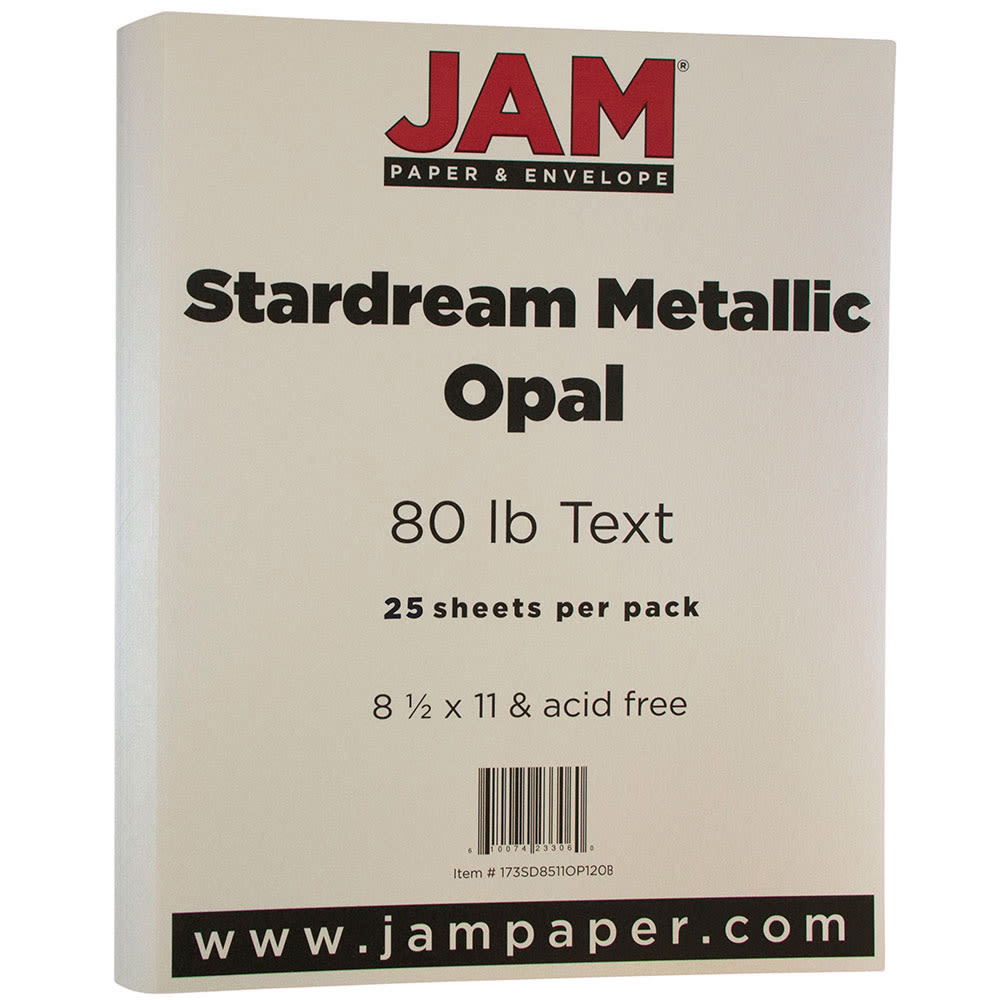 JAM Paper Color Multi-Use Card Stock, Opal Ivory Stardream, Letter (8.5in x 11in), 80 Lb, Pack Of 25