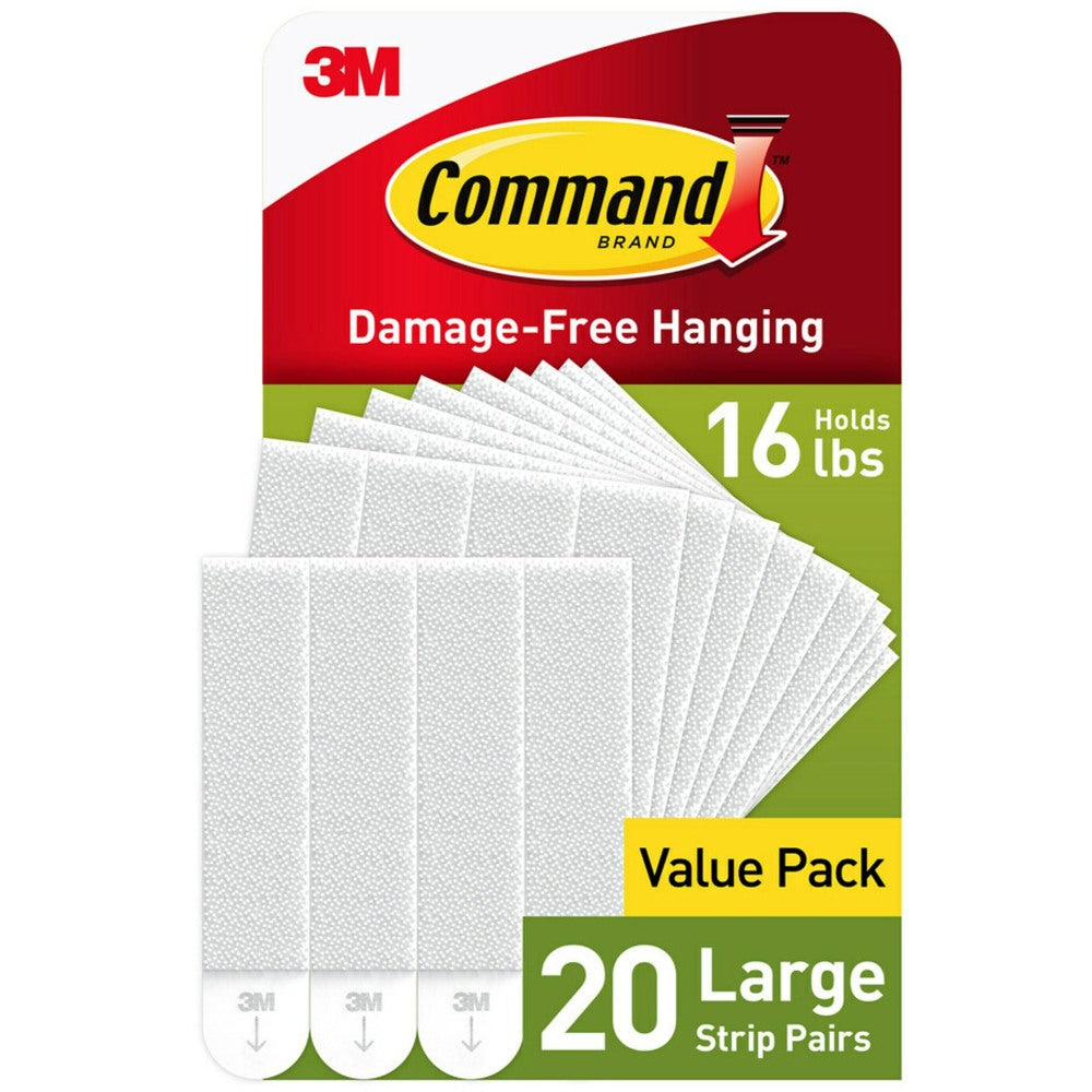 Command Large Picture Hanging Strips, Damage Free Hanging Picture Hangers, No Tools Wall Hanging Strips, 20 Pairs (40 Command Strips), Use to Hang Dorm Decorations, White