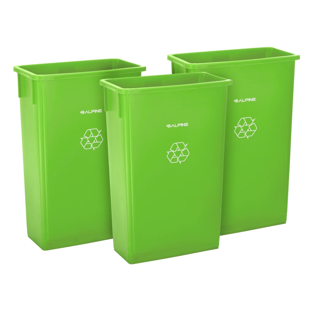 Alpine Rectangular Polypropylene Slim Trash Cans, 23 Gallons, Lime Green, Set Of 3 Cans