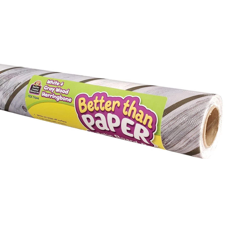 Teacher Created Resources Better Than Paper Bulletin Board Paper Rolls, 4ft x 12ft, Herringbone White Wood, Pack Of 4 Rolls