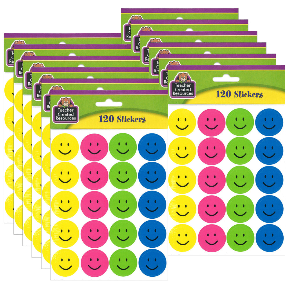 Teacher Created Resources Stickers, Happy Faces, 120 Stickers Per Pack, Set Of 12 Packs