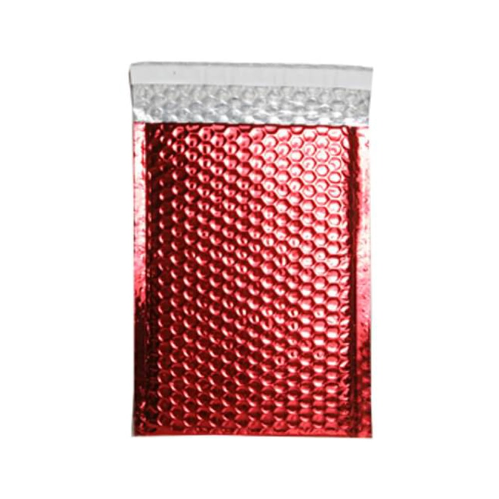 JAM Paper Open-End Metallic Bubble Envelopes, 6 3/8in x 9 1/2in x 1/2in, Red, Pack Of 12