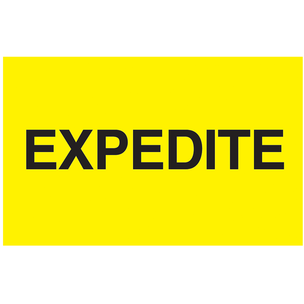 Preprinted Special Handling Labels, DL2381, "Expedite", 5in x 3in, Bright Yellow, Roll Of 500