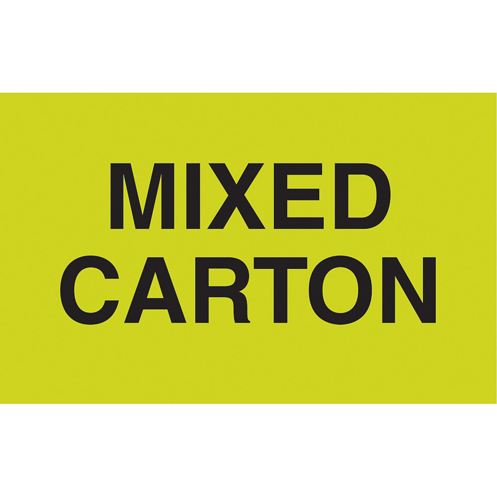 Preprinted Special Handling Labels, DL2501, "Mixed Carton", 5in x 3in, Bright Yellow, Roll Of 500