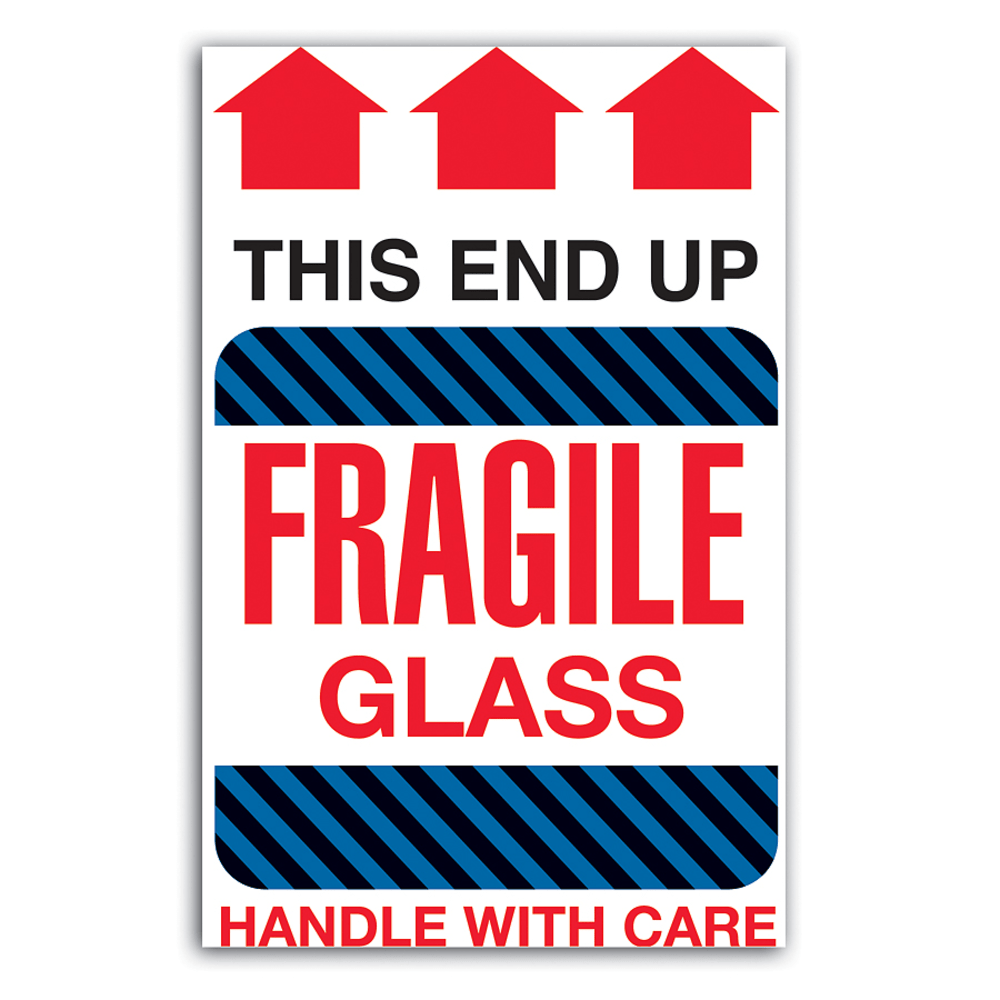 Tape Logic Preprinted Shipping Labels, DL1980, "This End Up Fragile Glass Handle With Care", 4in x 6in, Red/White, Roll Of 500