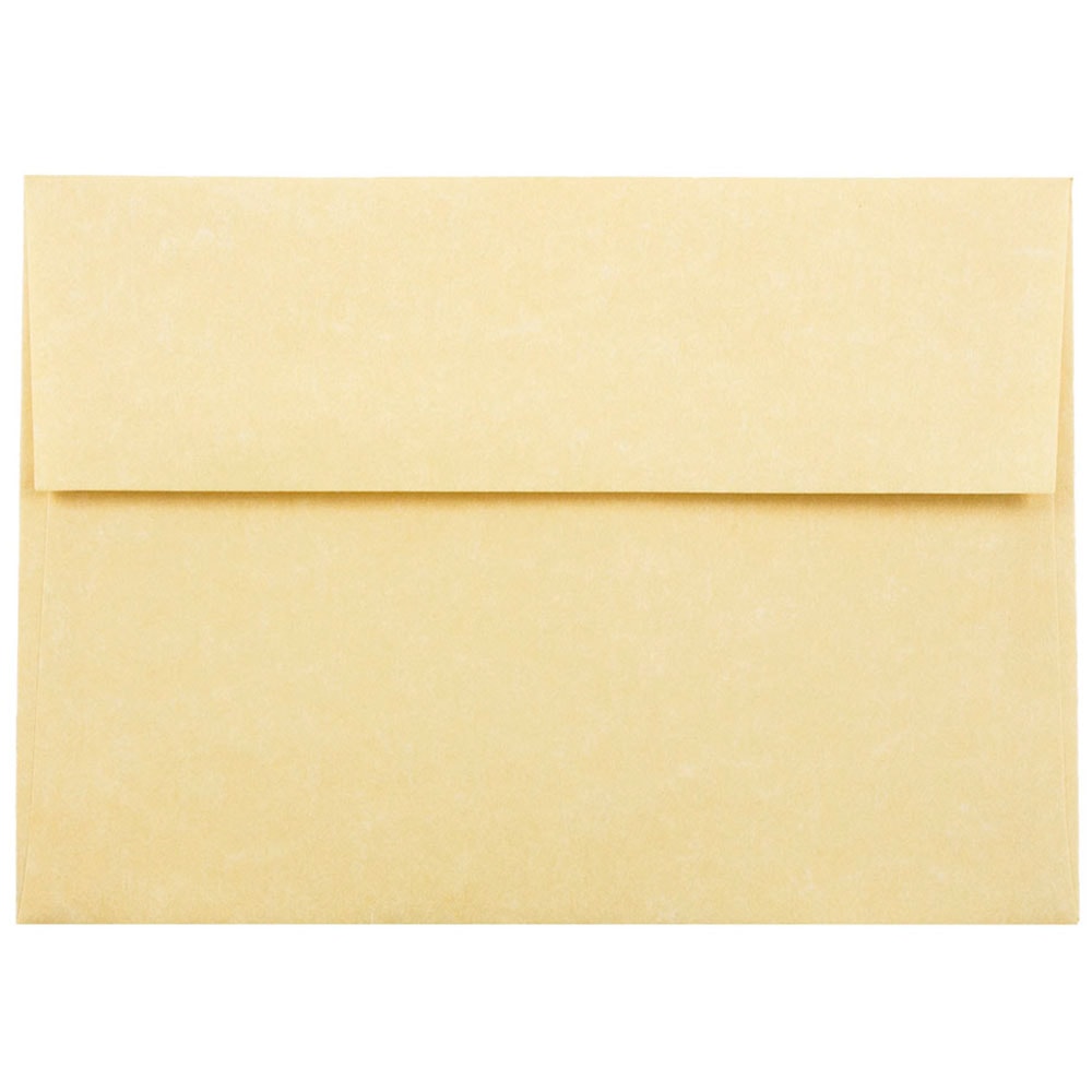 JAM Paper Parchment Booklet Invitation Envelopes, A7, Gummed Seal, 30% Recycled, Antique Gold, Pack Of 25