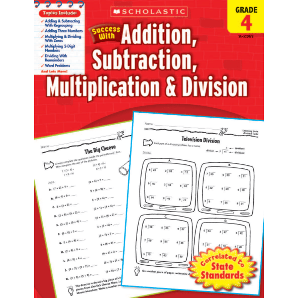 Scholastic Success With: Addition, Subtraction, Multiplication & Division Workbook, Grade 4