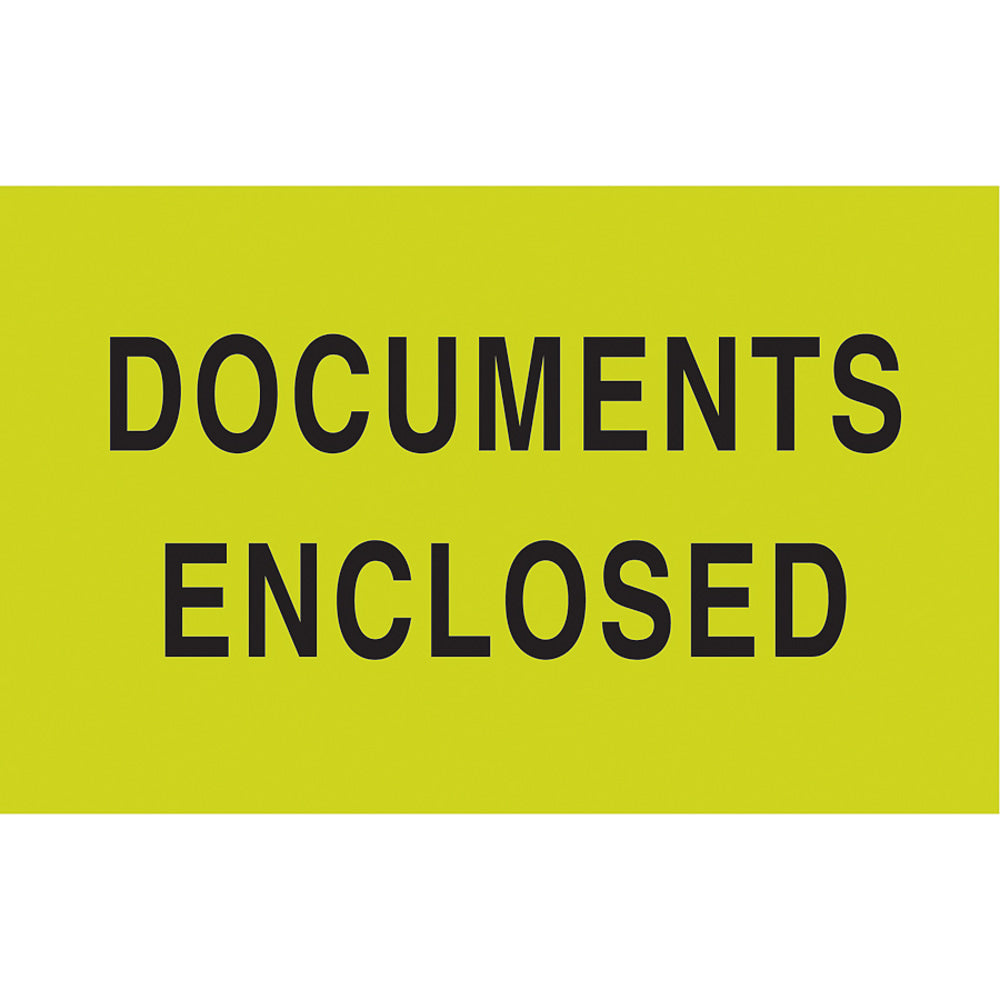 Preprinted Special Handling Labels, DL2141, "Documents Enclosed", 5in x 3in, Bright Green, Roll Of 500