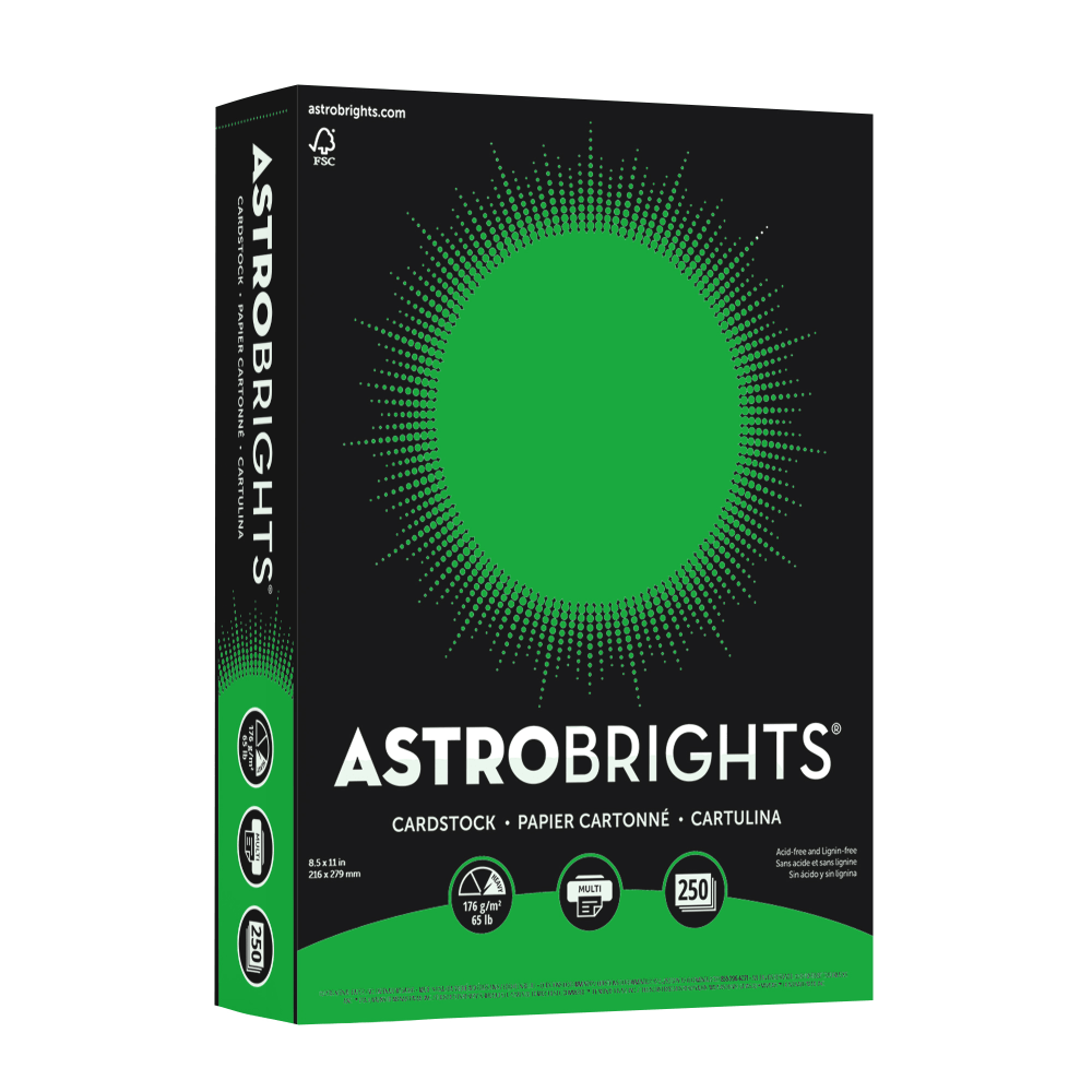 Astrobrights Color Card Stock, Gamma Green, Letter (8.5in x 11in), 65 Lb, 30% Recycled, FSC Certified, Pack Of 250