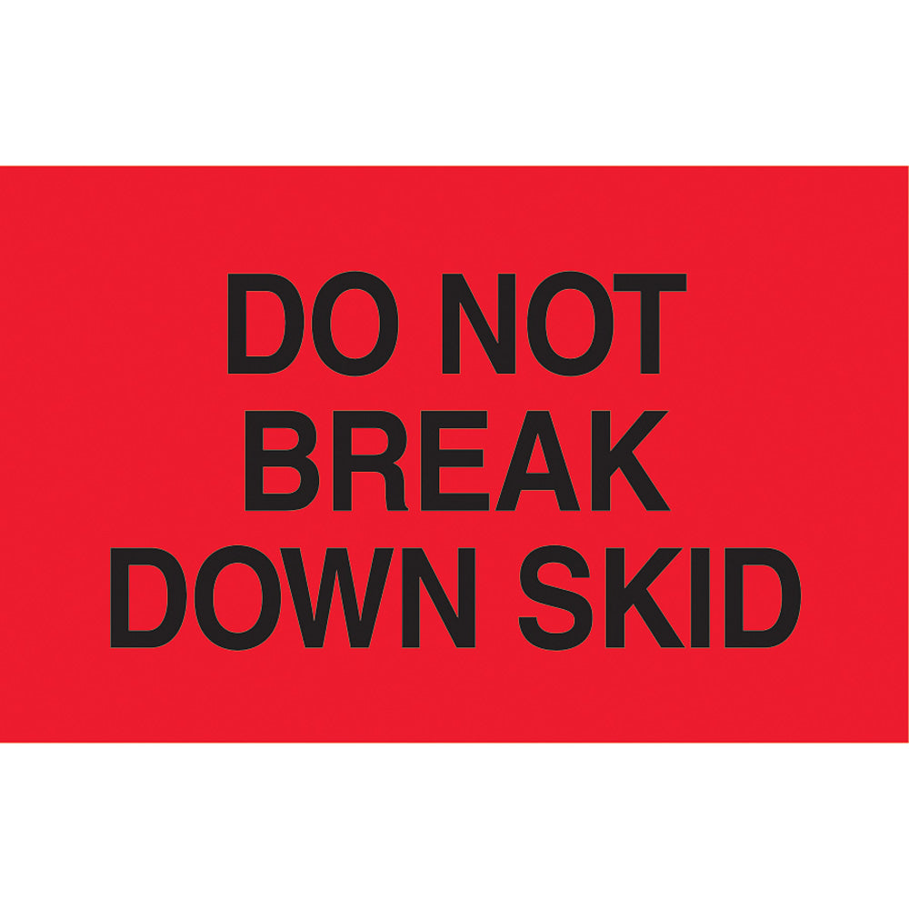Preprinted Special Handling Labels, DL2161, "Do Not Break Down Skid", 5in x 3in, Bright Red, Roll Of 500