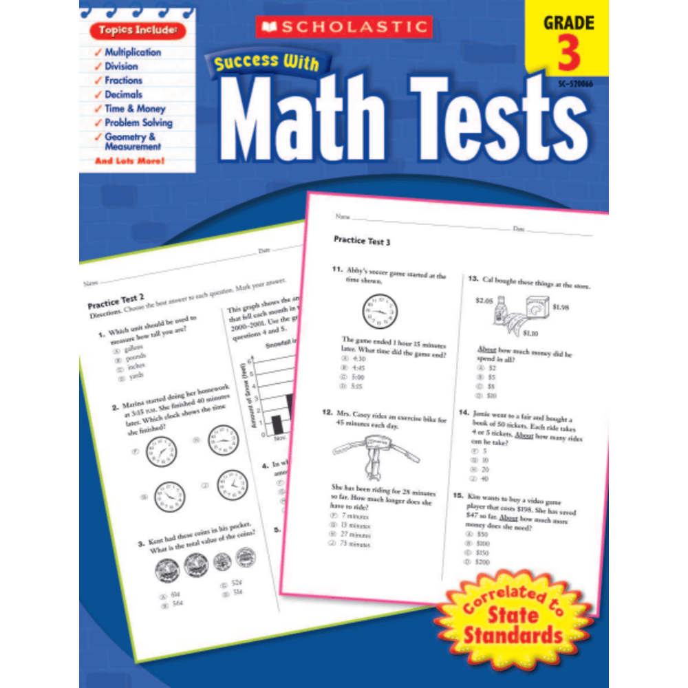 Scholastic Success With: Math Tests Workbook, Grade 3