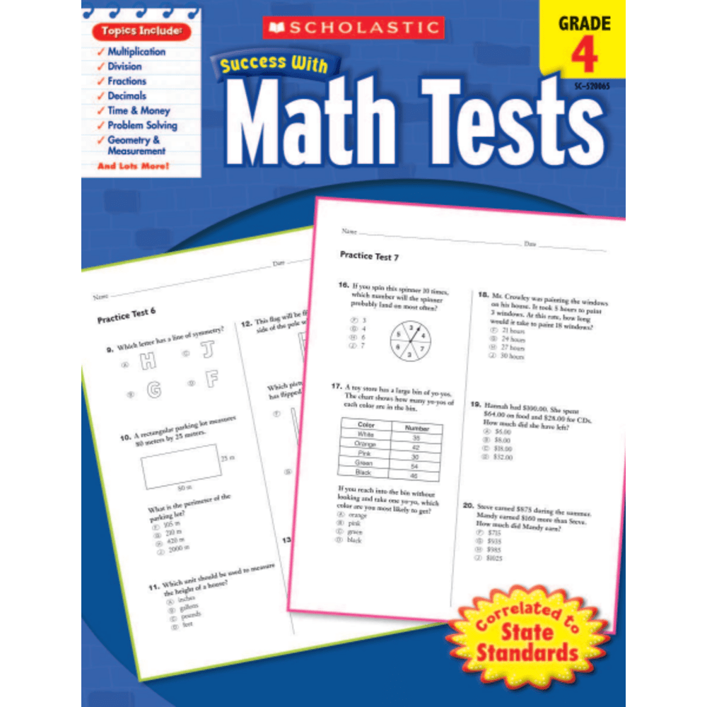Scholastic Success With: Math Tests Workbook, Grade 4