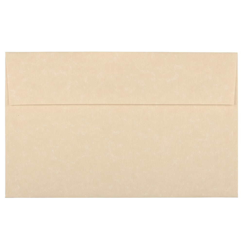 JAM Paper Parchment Booklet Invitation Envelopes, A10, Gummed Seal, 30% Recycled, Brown, Pack Of 25