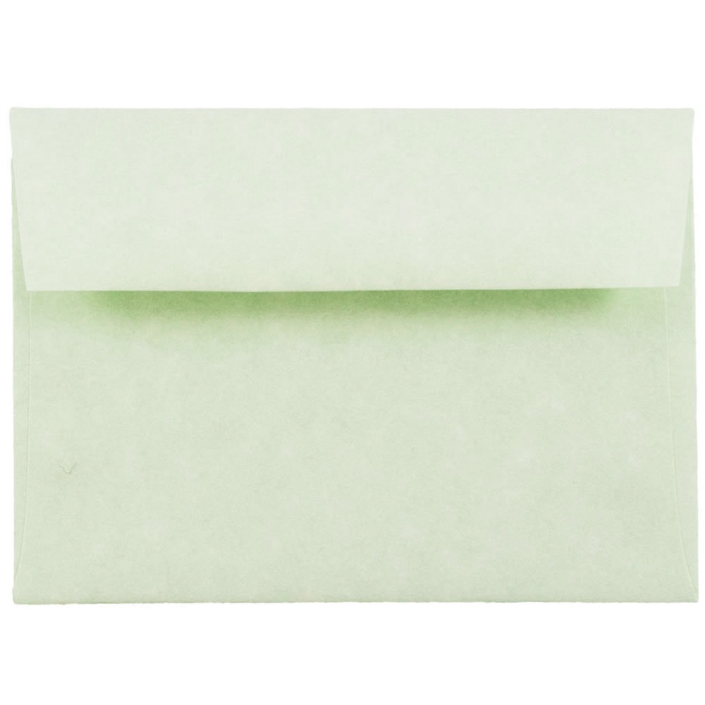 JAM Paper Booklet Envelopes, #4 Bar (A1), Gummed Seal, 30% Recycled, Light Green, Pack Of 25