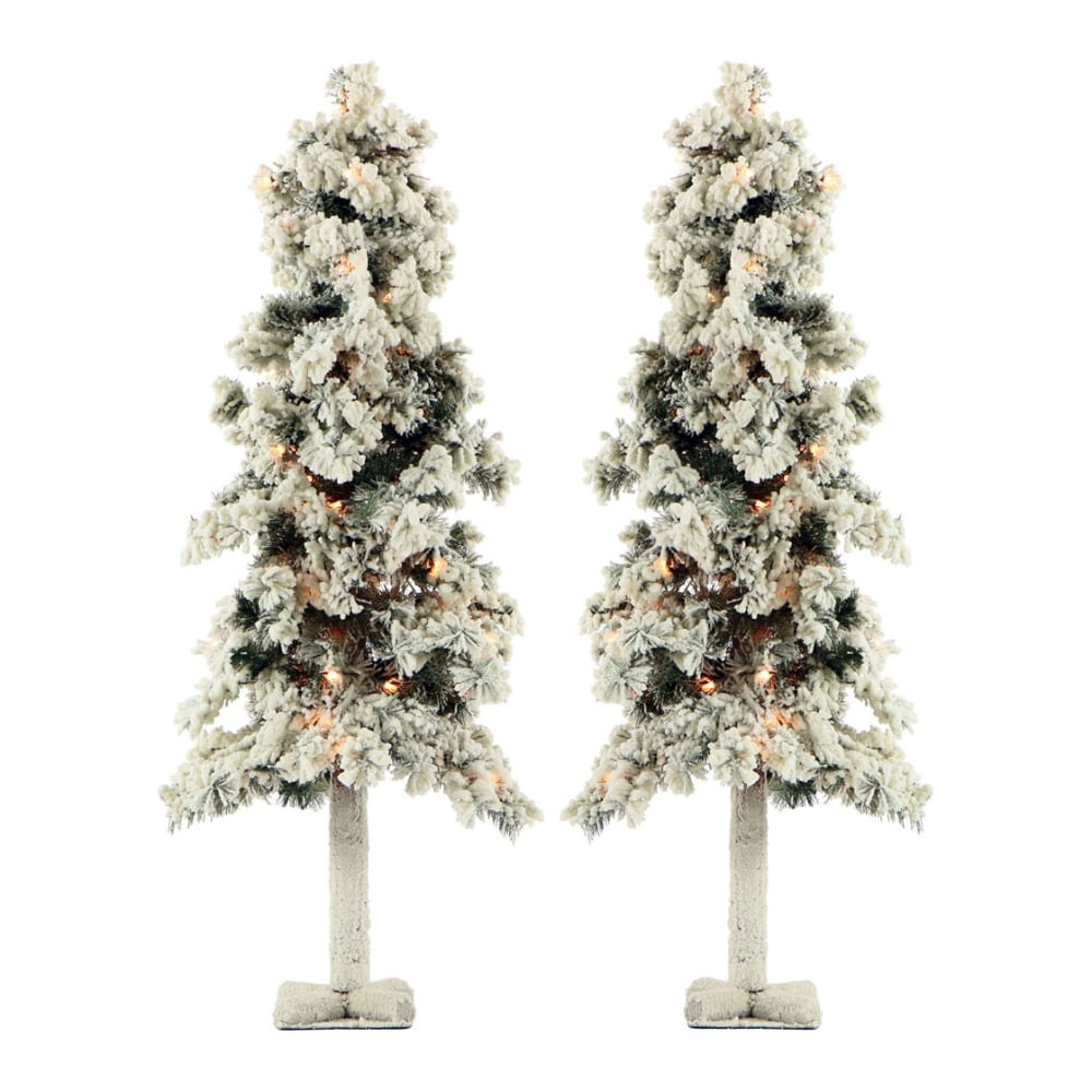Fraser Hill Farm Snowy Alpine Trees With Clear Lights, 4ft, Set Of 2