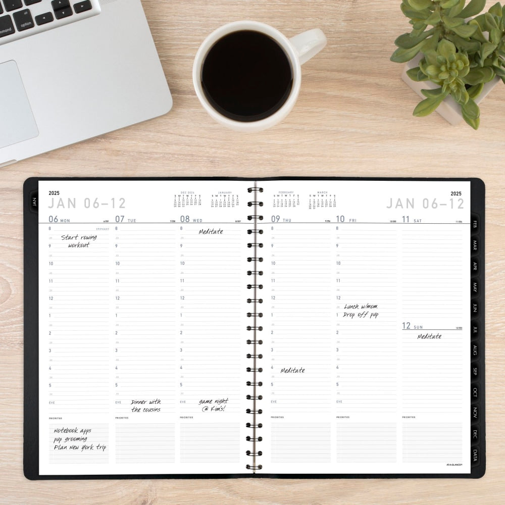 2025 AT-A-GLANCE Contemporary Weekly/Monthly Appointment Book Planner, 8-1/4in x 11in, Black, January To December, 70950X05