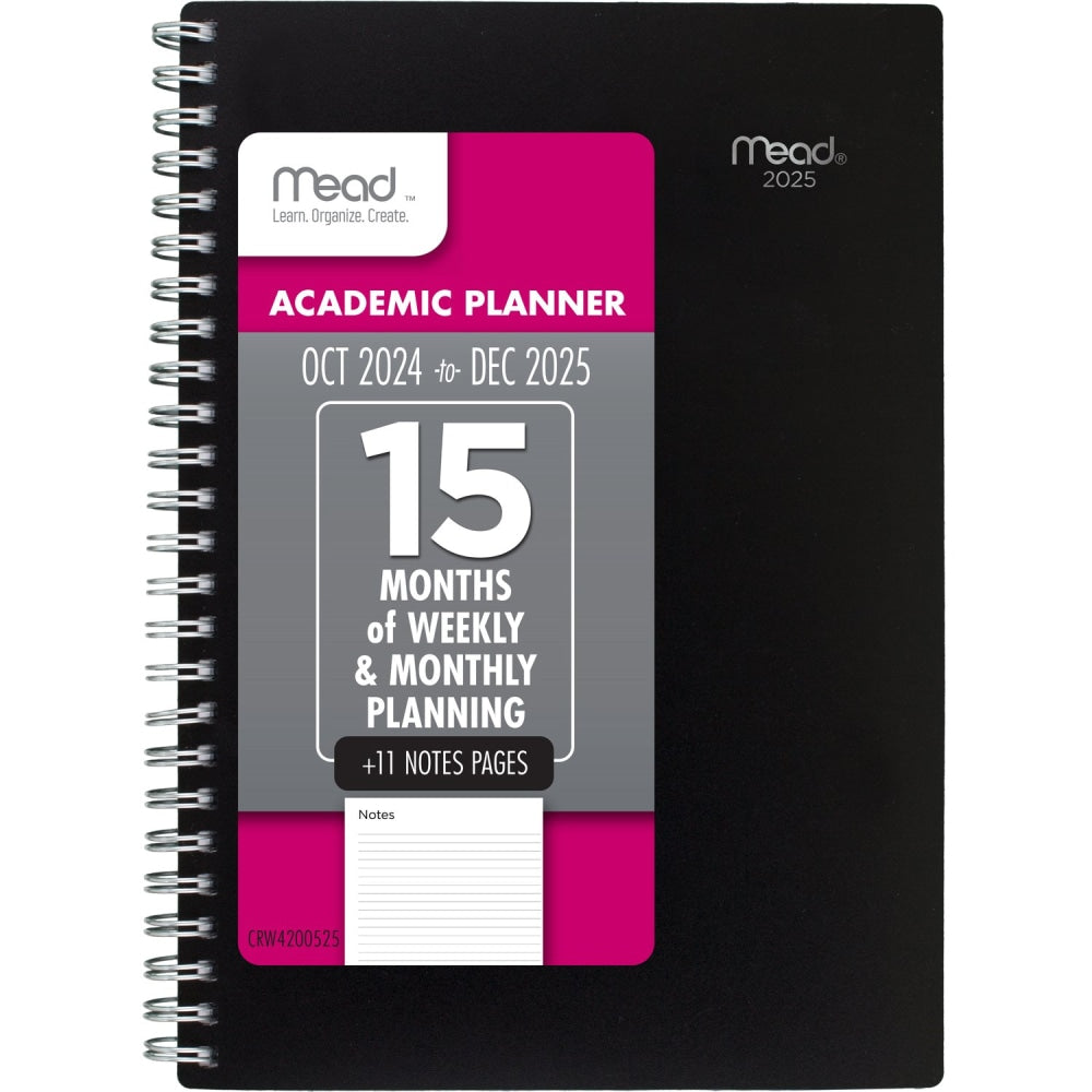 2024-2025 Mead Basic Weekly/Monthly Planner, 5-1/2in x 8-1/2in, Black, October To December, CRW42005