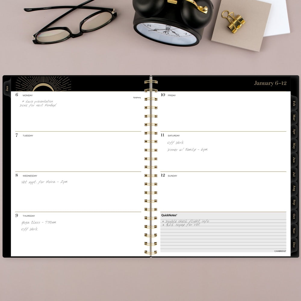 2025 Cambridge Radiate Weekly/Monthly Planner, 8-1/2in x 11in, Black, January To December, 1725-905