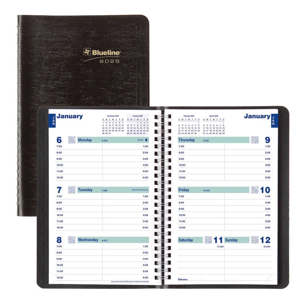 2025 Blueline Plan & Link Weekly Appointment Planner, 8in x 5in, 50% Recycled, Black, January To December