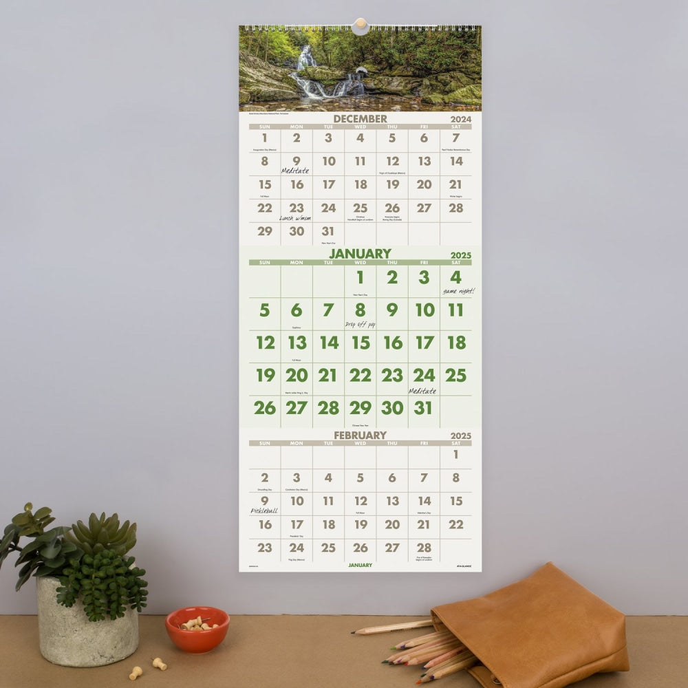 2025 AT-A-GLANCE 3-Month Monthly Wall Calendar, 12in x 27in, Scenic, December 2024 To February 2026, DMW50328