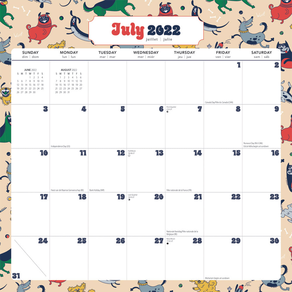 2023-2024 Brown Trout Animals 18-Month Monthly Wall Calendar, 12in x 12in, Puppy Party, July 2023 To December 2024
