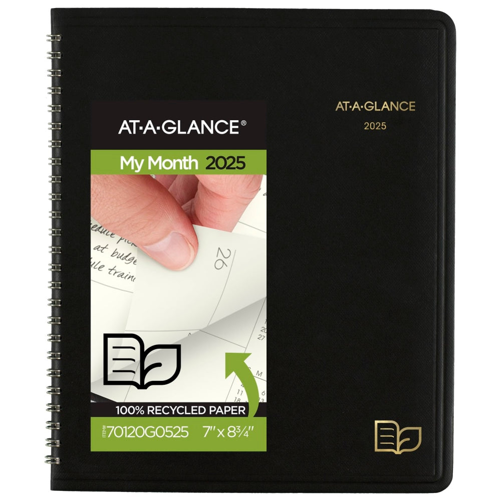 2025 AT-A-GLANCE Monthly Planner, 7in x 8-3/4in, 100% Recycled, Black, January To December, 70120G0525