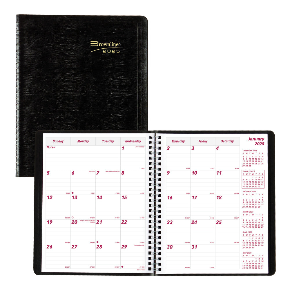 2024-2026 Brownline 14-Month Essential Monthly Planner, 8-7/8in x 7-1/8in, 50% Recycled, Black, December To January, CB1200.BLK