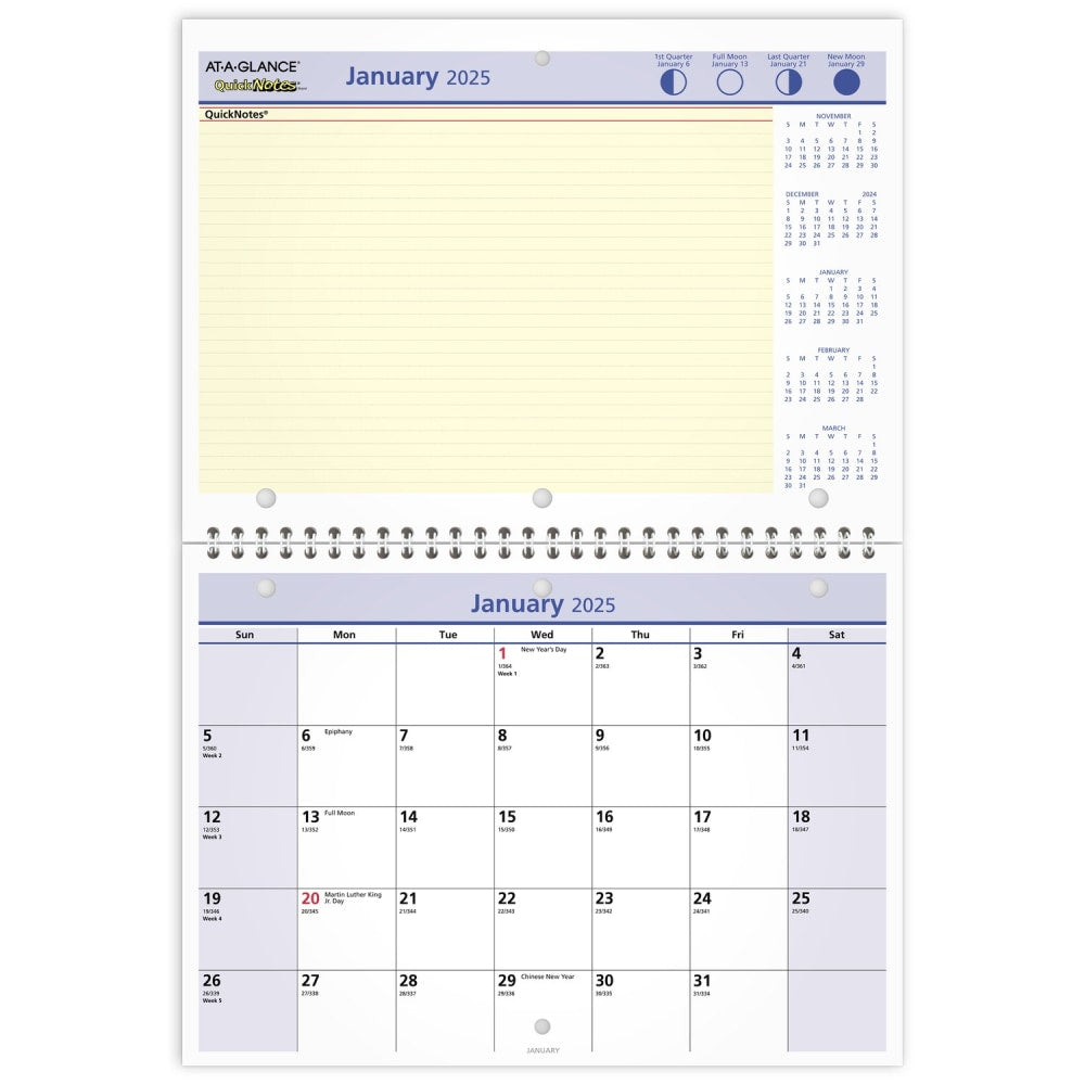 2025 AT-A-GLANCE QuickNotes Monthly Wall Calendar, 11in x 8in, Traditional, January 2025 To December 2025, PM5028