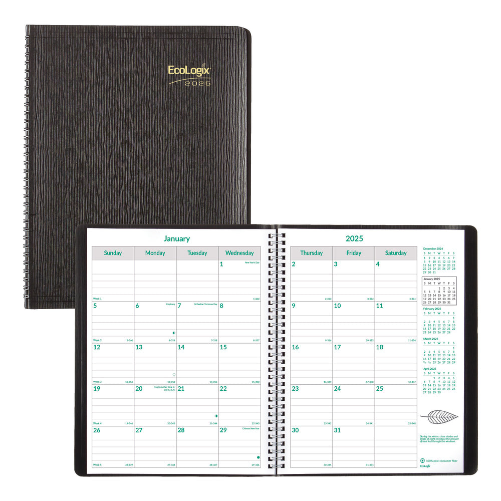 2024-2026 Brownline 14-Month EcoLogix Monthly Planner, 11in x 8-1/2in, 100% Recycled, Black, December To January, CB435W.BLK