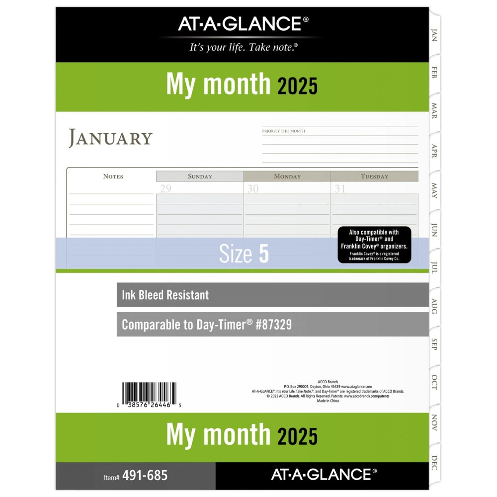 2025 AT-A-GLANCE Monthly Planner Refill, 8-1/2in x 11in, Traditional, January 2025 To December 2025, 491-685