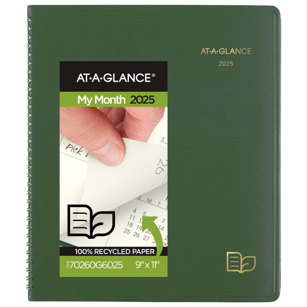 2025 AT-A-GLANCE Recycled Monthly Planner, 9in x 11in, Green, January 2025 To December 2025, 70260G60