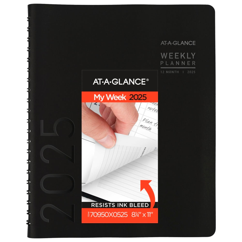 2025 AT-A-GLANCE Contemporary Weekly/Monthly Appointment Book Planner, 8-1/4in x 11in, Black, January To December, 70950X05
