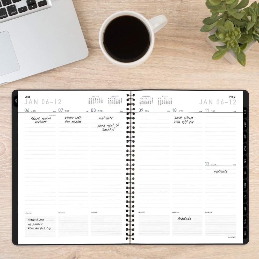 2025 AT-A-GLANCE Contemporary Lite Weekly/Monthly Planner, 8-1/4in x 11in, Black, January To December, 7095XL05