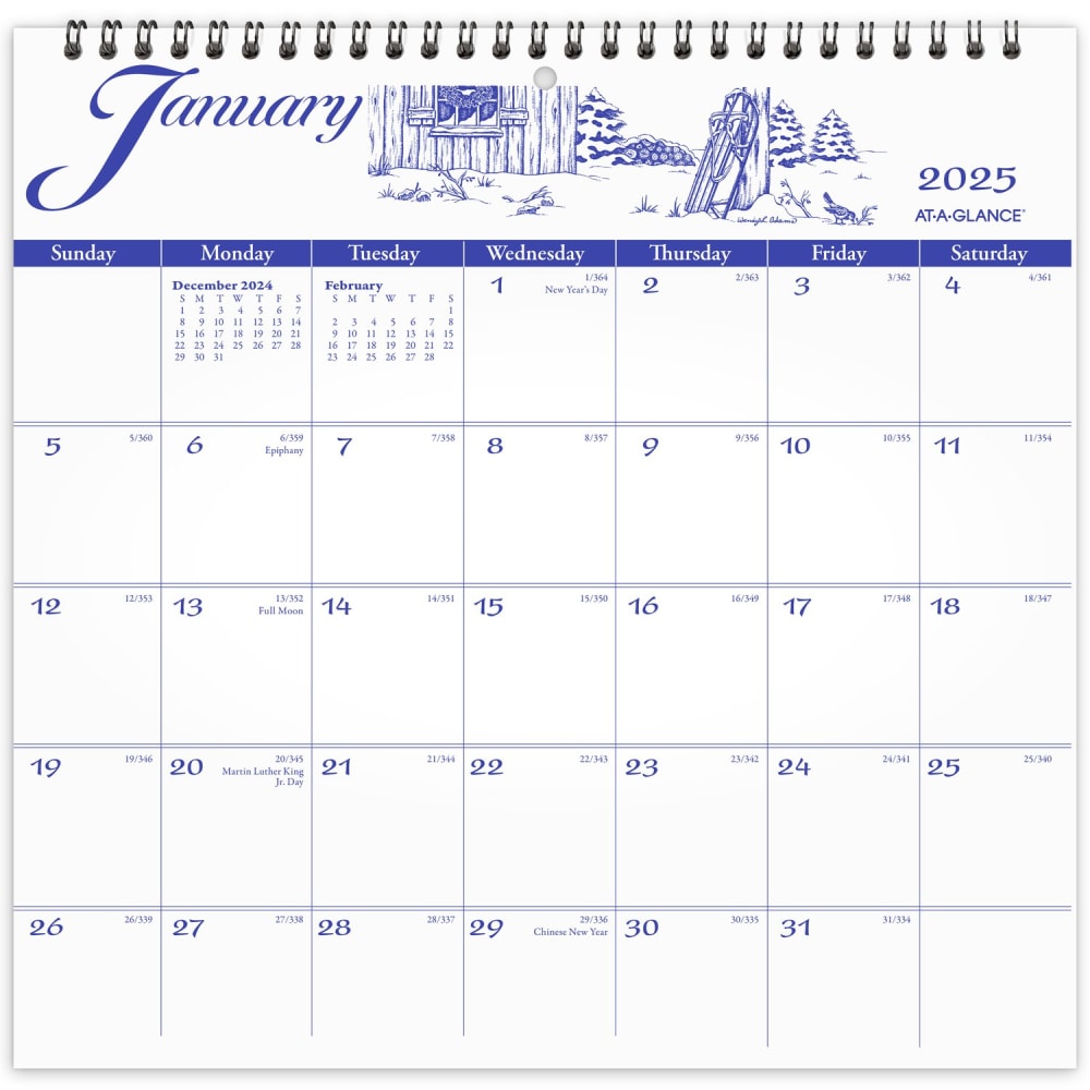 2025 AT-A-GLANCE Monthly Wall Calendar, 12in x 12in, Illustrator's Edition, January To December