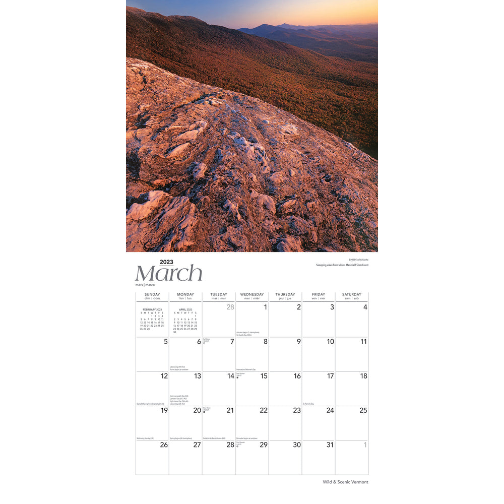 Brown Trout Travel Monthly Wall Calendar, 12in x 12in, Wild & Scenic Vermont, January To December 2023