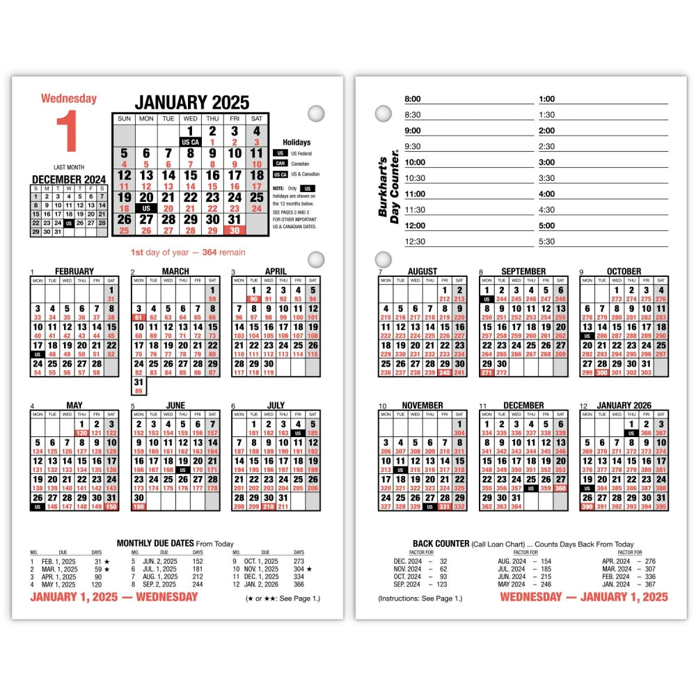 2025 AT-A-GLANCE Daily Loose-Leaf Desk Calendar Refill, 4-1/2in x 7-1/2in, Burkharts Day Counter, January To December