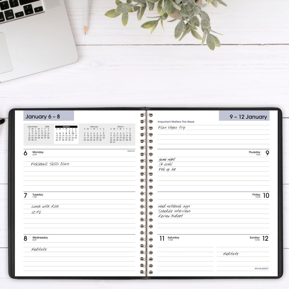 2025 AT-A-GLANCE DayMinder Executive Weekly/Monthly Planner With Notes, 7in x 8-3/4in, Black, January 2025 To December 2025, G54600