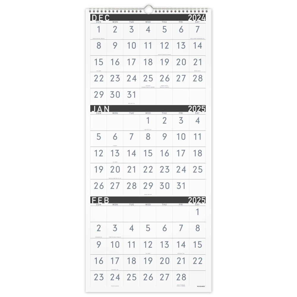 2024-2026 AT-A-GLANCE Contemporary 3-Month Reference Wall Calendar, 12in x 27in, December 2024 To February 2026, PM11X28