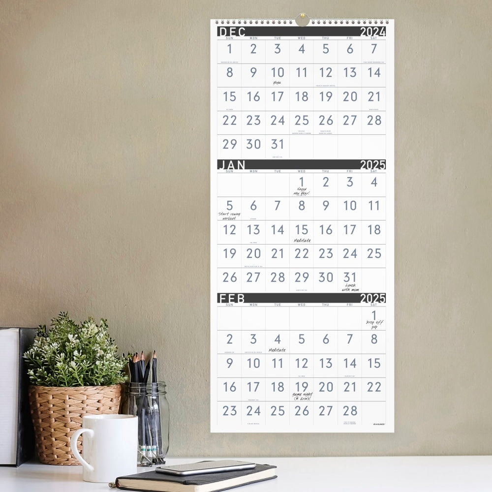 2024-2026 AT-A-GLANCE Contemporary 3-Month Reference Wall Calendar, 12in x 27in, December 2024 To February 2026, PM11X28