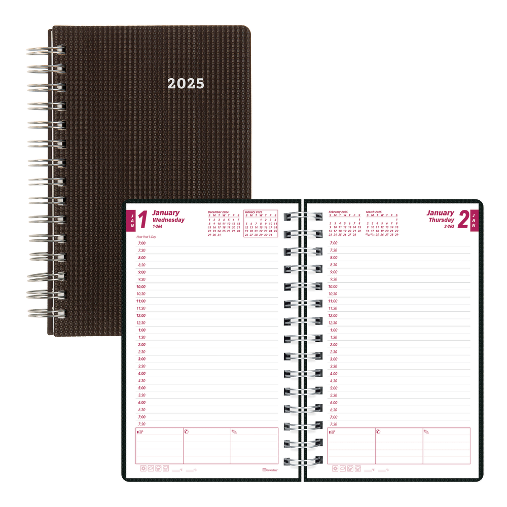 2025 Brownline DuraFlex Daily Appointment Planner, 8in x 5in, 50% Recycled, Black, January To December, CB634V.BLK