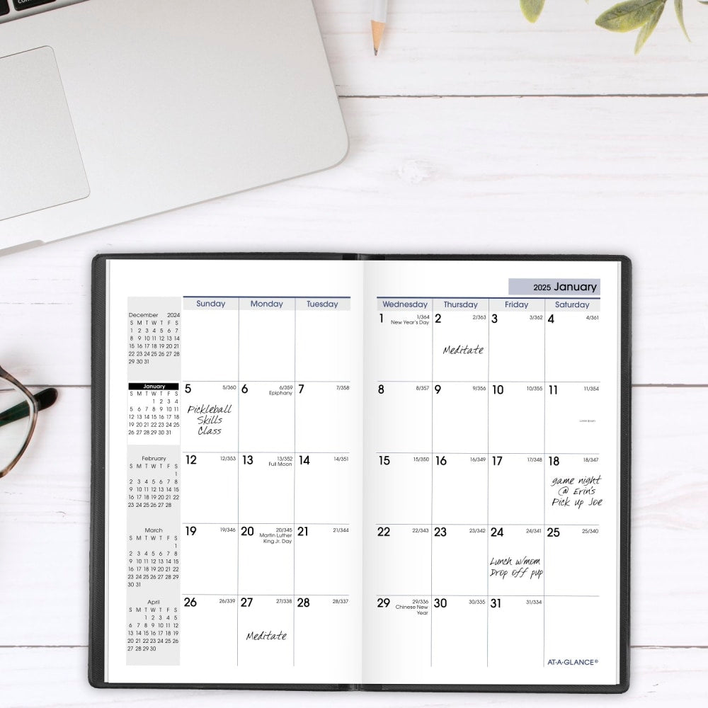 2025 AT-A-GLANCE DayMinder Monthly Planner, 3-1/2in x 6in, Black, January 2025 To December 2025, SK530025