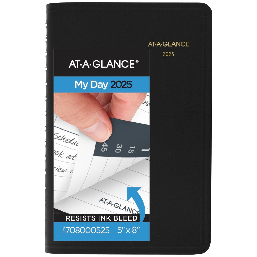 2025 AT-A-GLANCE Daily Appointment Book Planner, 5in x 8in, Black, January To December, 7080005