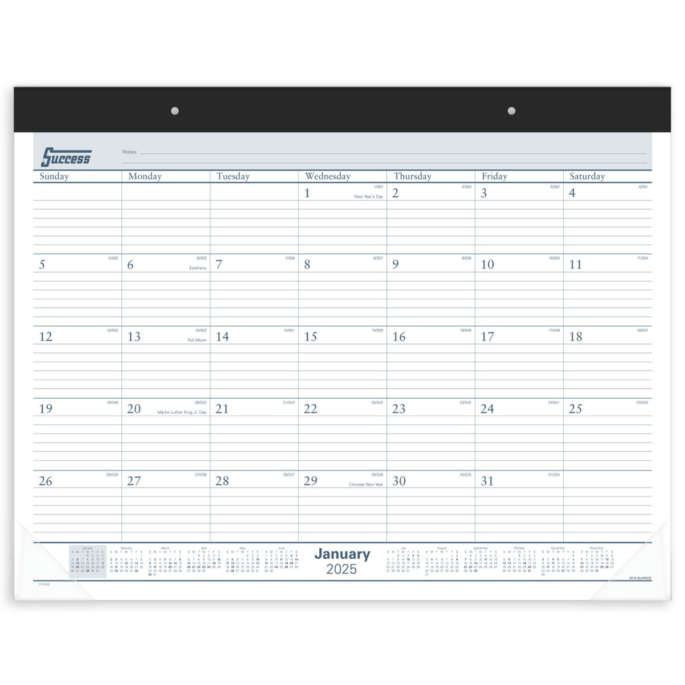 2025 AT-A-GLANCE Monthly Desk Pad Calendar, 21-3/4in x 17in, Black/White, January To December