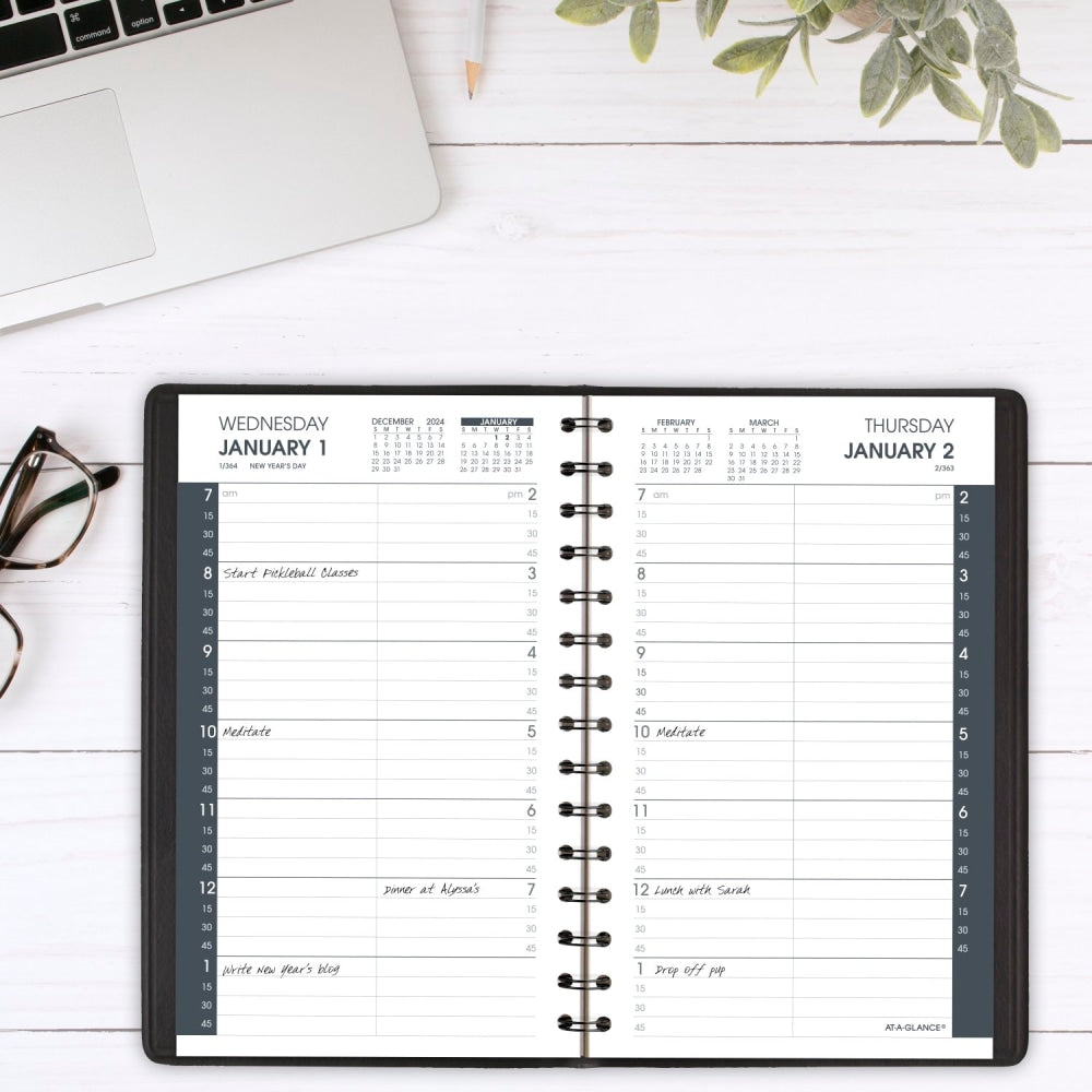 2025 AT-A-GLANCE Daily Appointment Book Planner, 5in x 8in, Black, January To December, 7080005