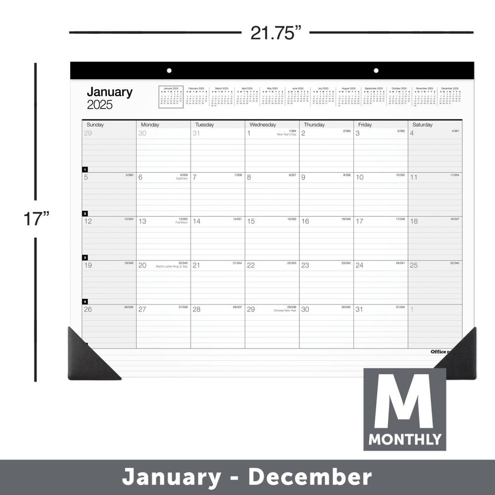2025 Office Depot Monthly Desk Pad Calendar, 21-3/4in x 17in, Traditional, January 2025 To December 2025, SP24D00