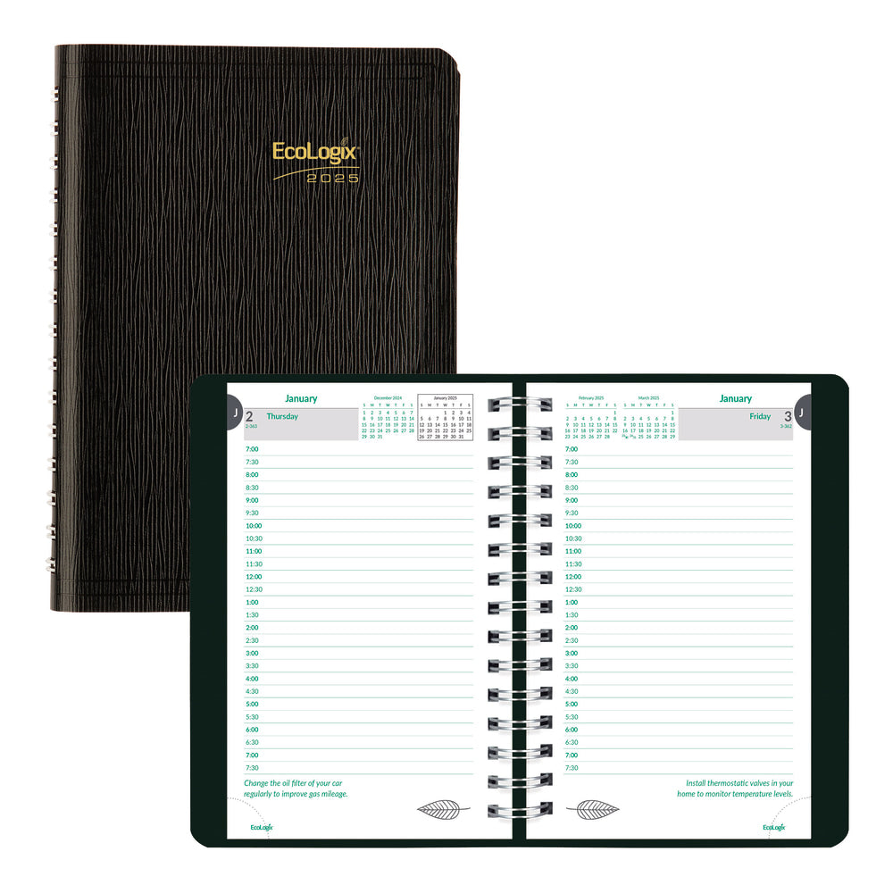 2025 Brownline EcoLogix Daily Appointment Planner, 8in x 5in, 100% Recycled, Black, January To December, CB410W.BLK