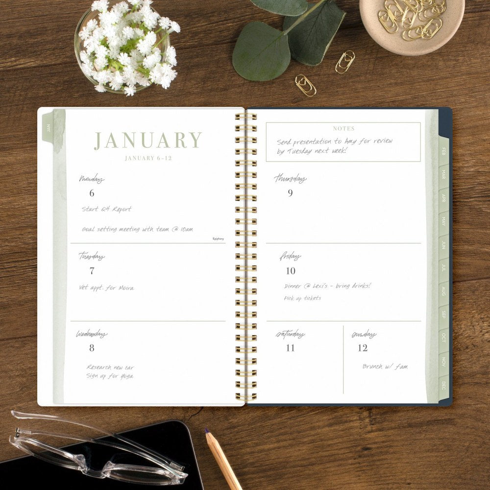 2025 Leah Bisch for Cambridge Weekly/Monthly Planner, 5-1/2in x 8-1/2in, Navy Floral, January To December, LB34-200