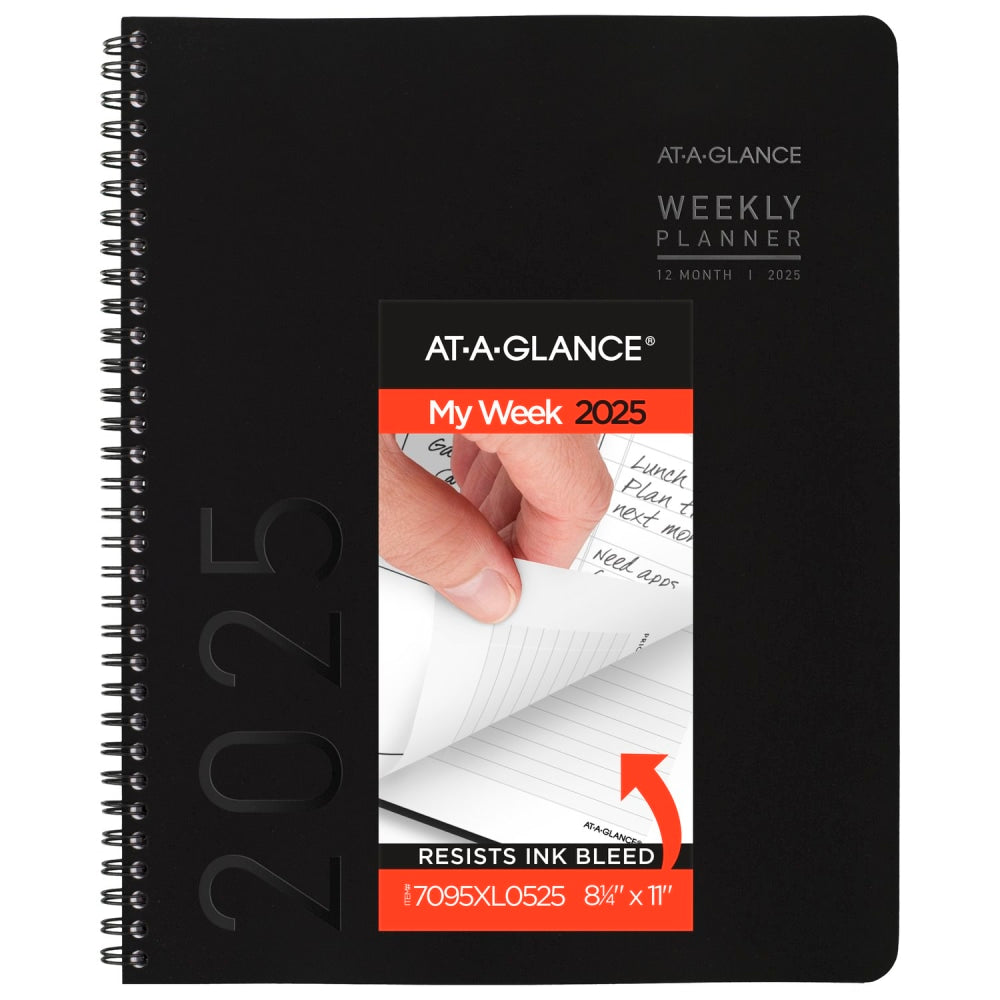 2025 AT-A-GLANCE Contemporary Lite Weekly/Monthly Planner, 8-1/4in x 11in, Black, January To December, 7095XL05